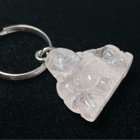 NWOT rose quartz Buddha keychain light pink crystal faith charm boho vintage y2k - Picture 6 of 7